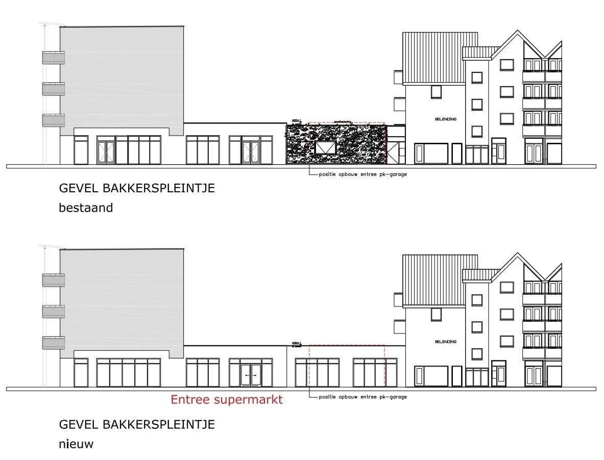 Biesterbos wil de supermarktingang realiseren in de gevel waar nu Cosmo zit