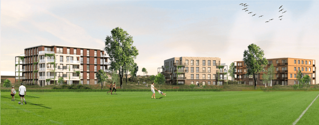 Een impressie vanaf de Vitesse-velden. Afbeelding: Moke Architecten en LoosvanVliet