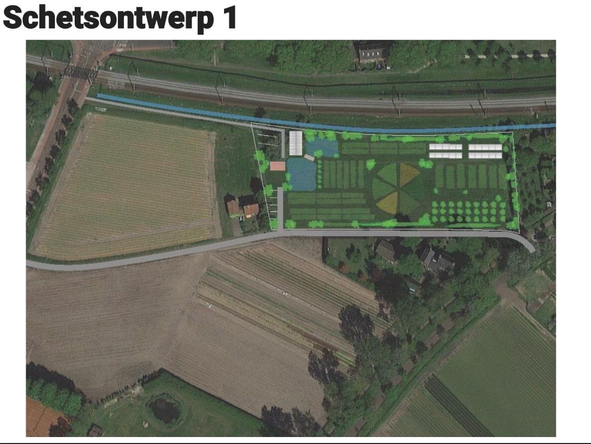 Een impressie van de voorgestelde tuinderij. Afbeelding: PowerPoint van de gemeente.